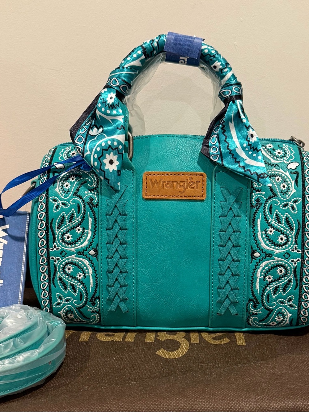 Wrangler Teal Paisley Bandana-Accented Satchel